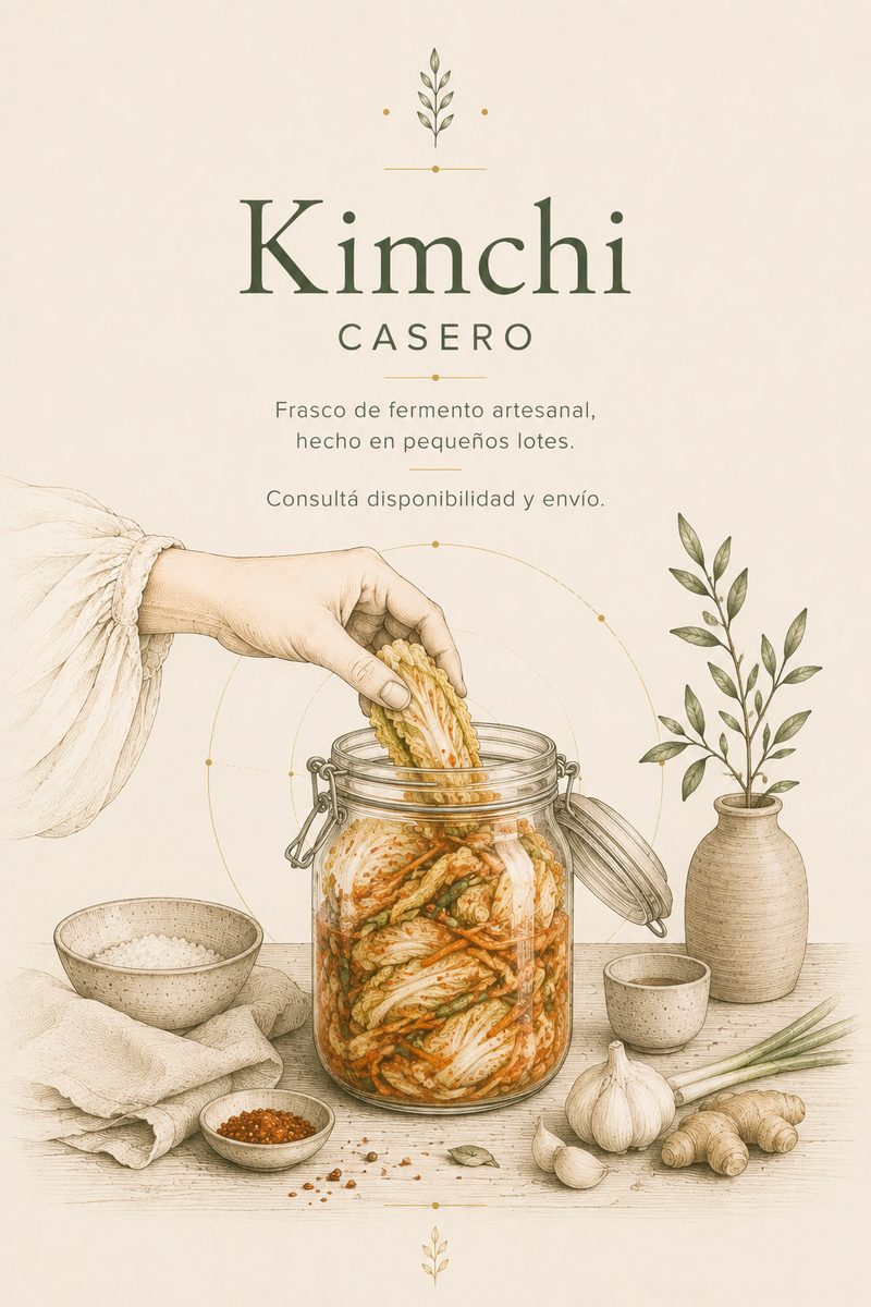 Kimchi casero — frasco de fermento artesanal hecho en pequeños lotes
